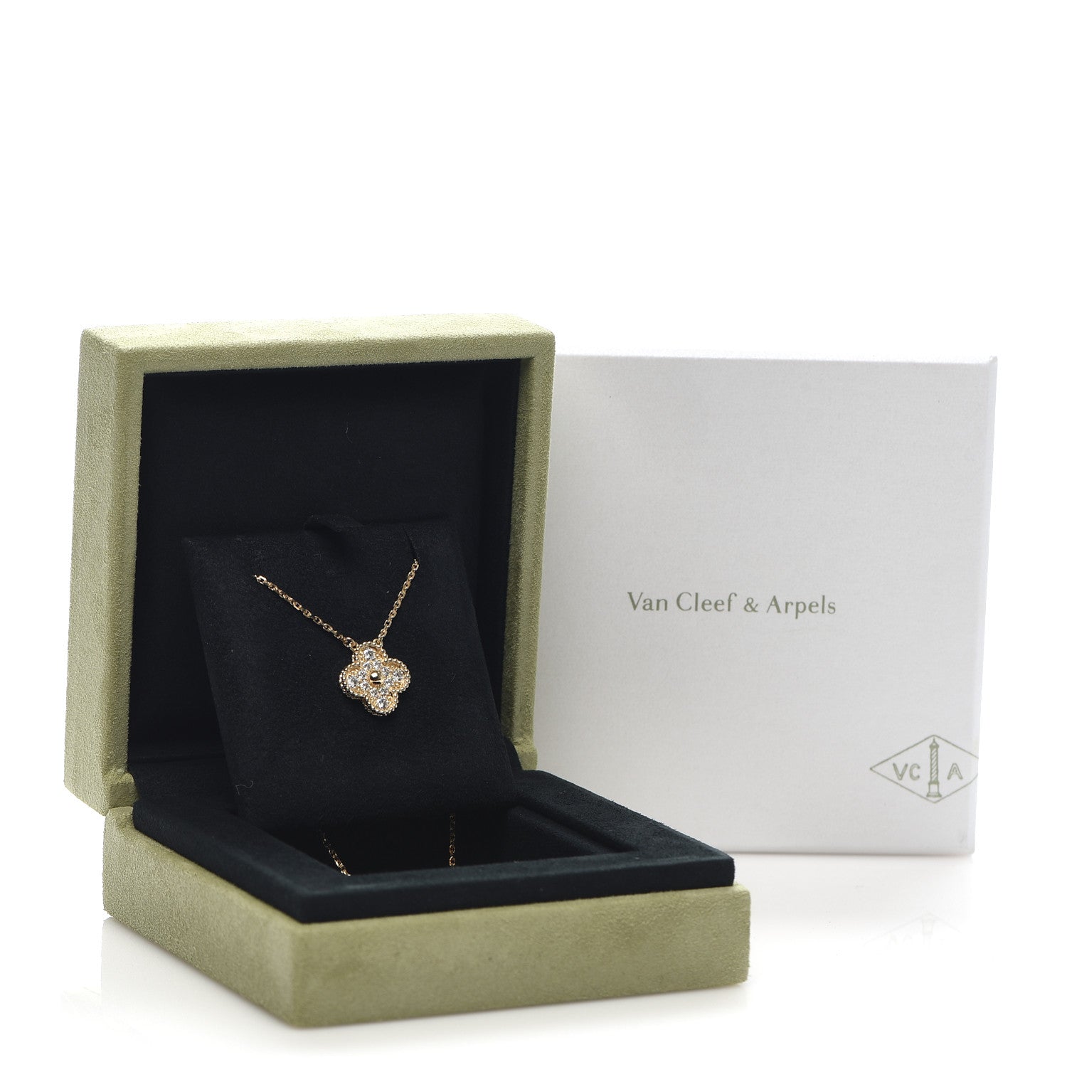 Van Cleef & Arpels 18K Yellow Gold Diamond Vintage Alhambra Pendant Necklace 7 of 7