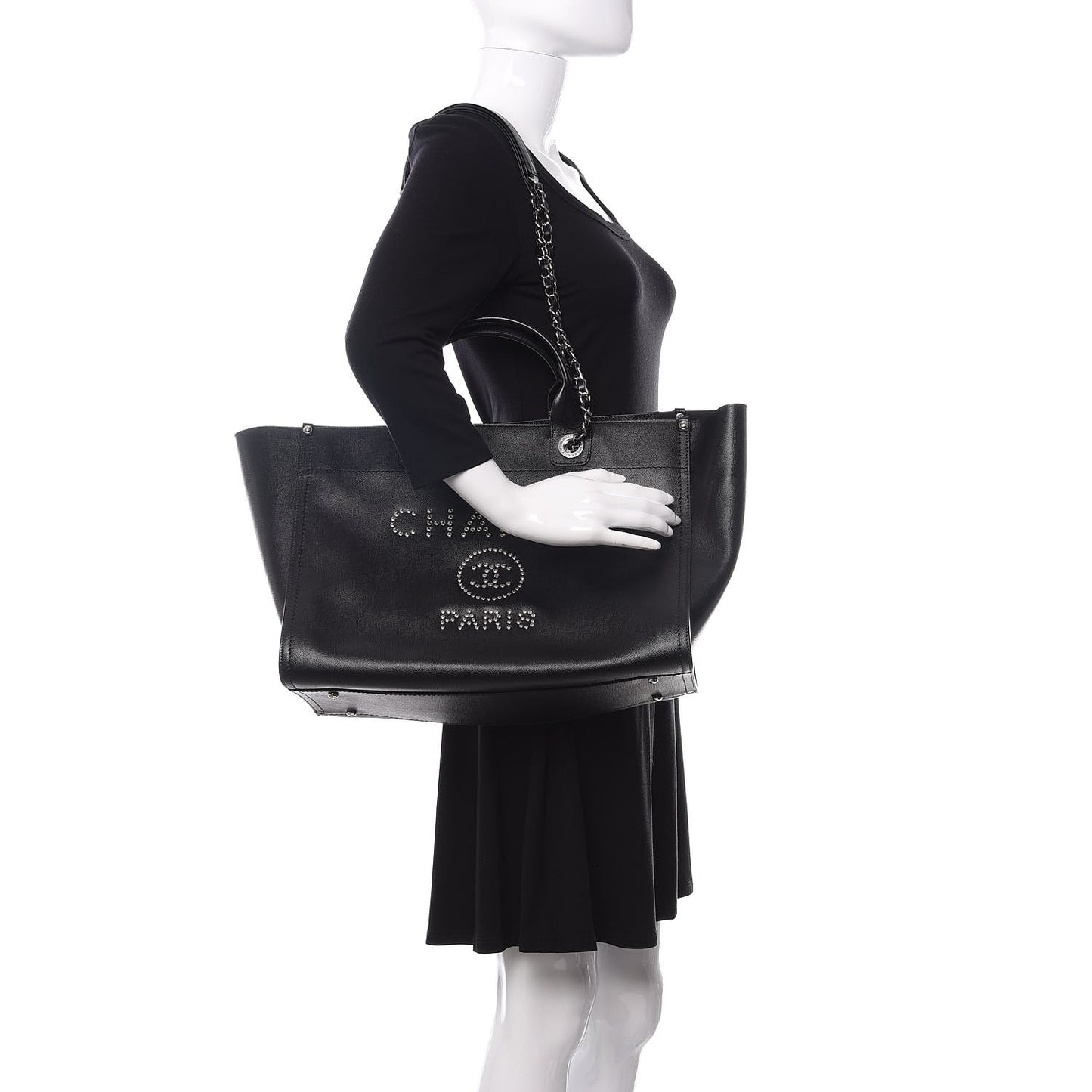 Caviar Medium Studded Deauville Tote Black