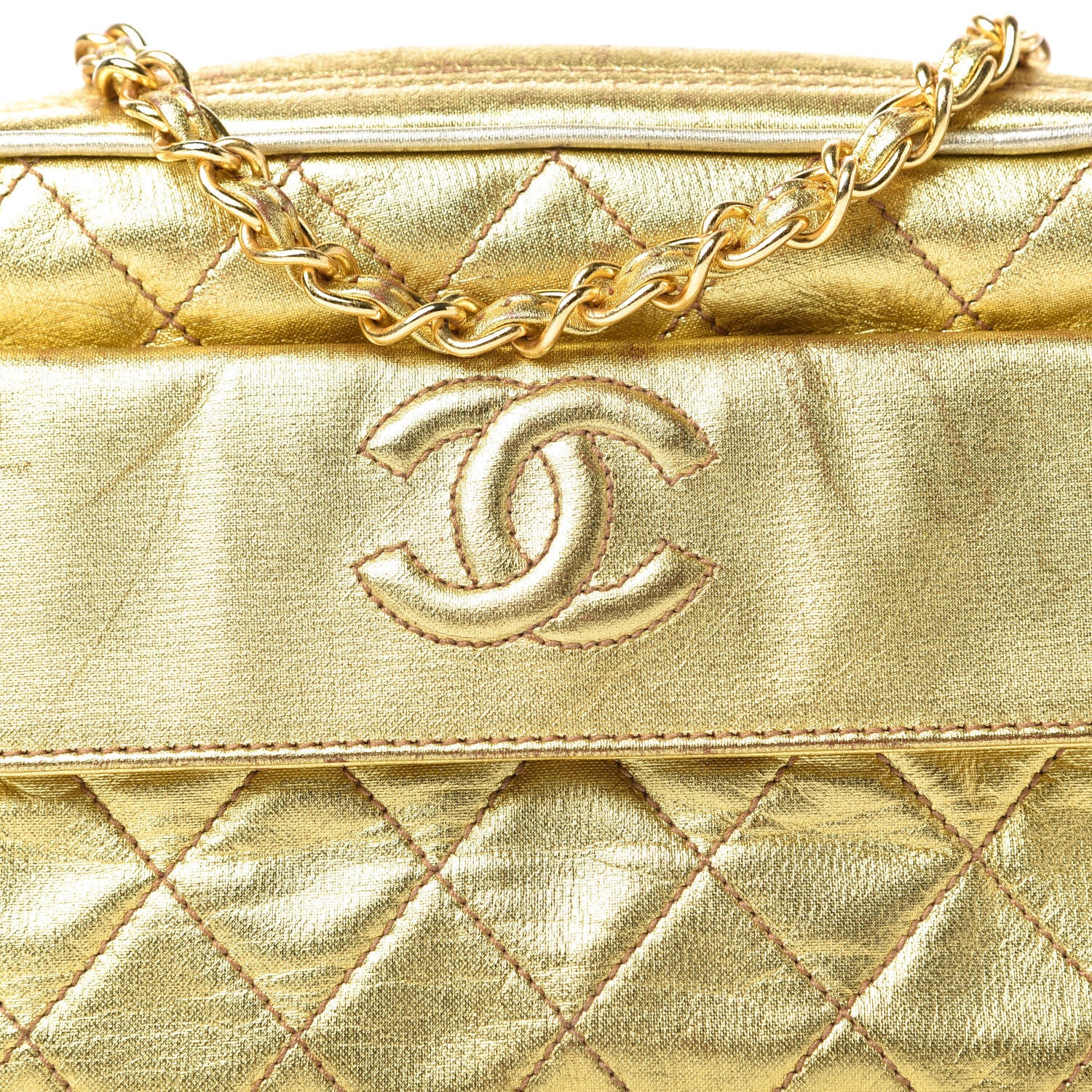 Chanel Metallic Lambskin Quilted Camera Case Gold 12 of 12