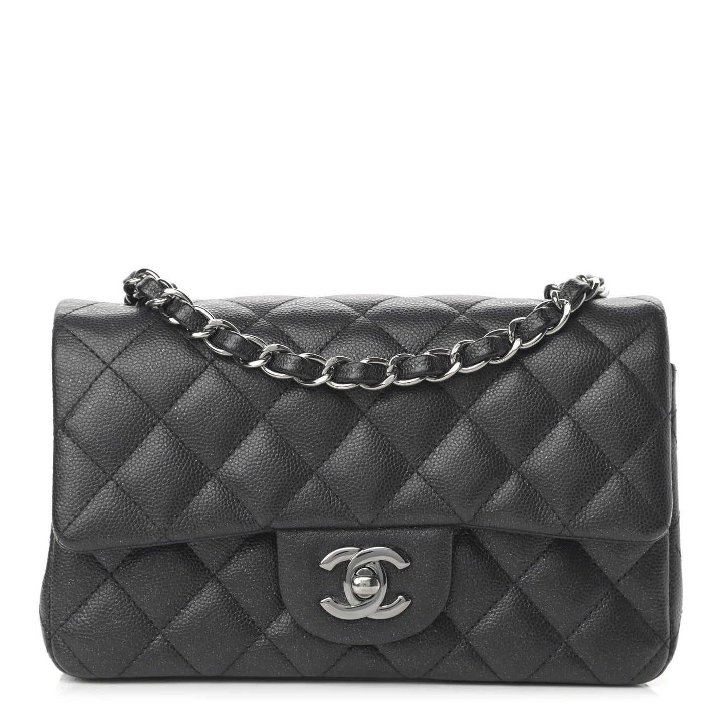 Iridescent Caviar Quilted Mini Rectangular Flap Black