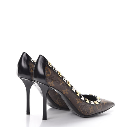 Louis Vuitton Calfskin Monogram Eldorado Pumps 37.5 Cacao 4 of 11