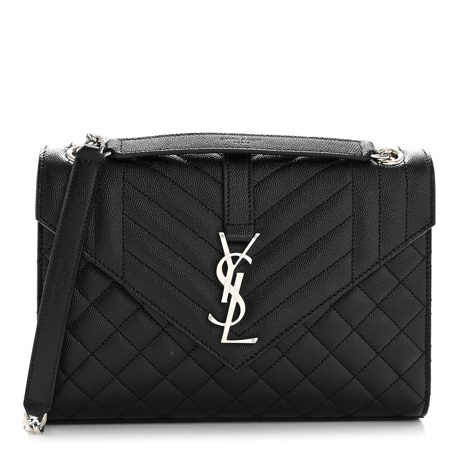 Saint Laurent Grain De Poudre Textured Mixed Matelasse Triquilt Medium Monogram Satchel Black 1 of 11