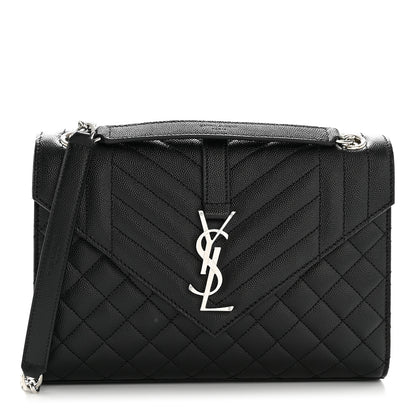 Saint Laurent Grain De Poudre Textured Mixed Matelasse Triquilt Medium Monogram Satchel Black 1 of 11