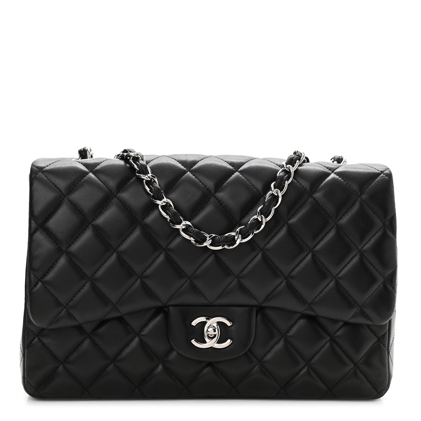 Lambskin Quilted Jumbo Single Flap Black