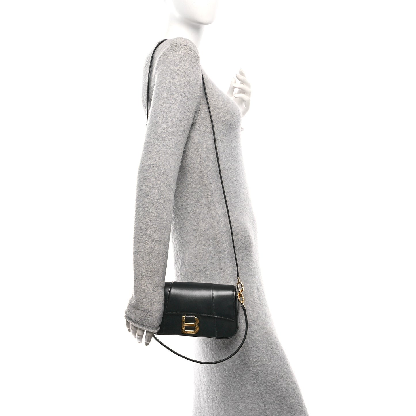 Natural Smooth Calfskin Small Hourglass Sling Bag Black