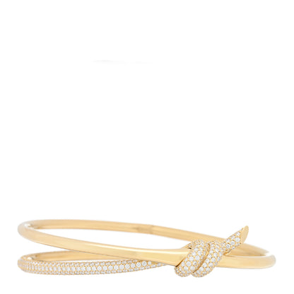 Tiffany 18K Yellow Gold Diamond Knot Double Row Hinged Bangle Bracelet 1 of 4