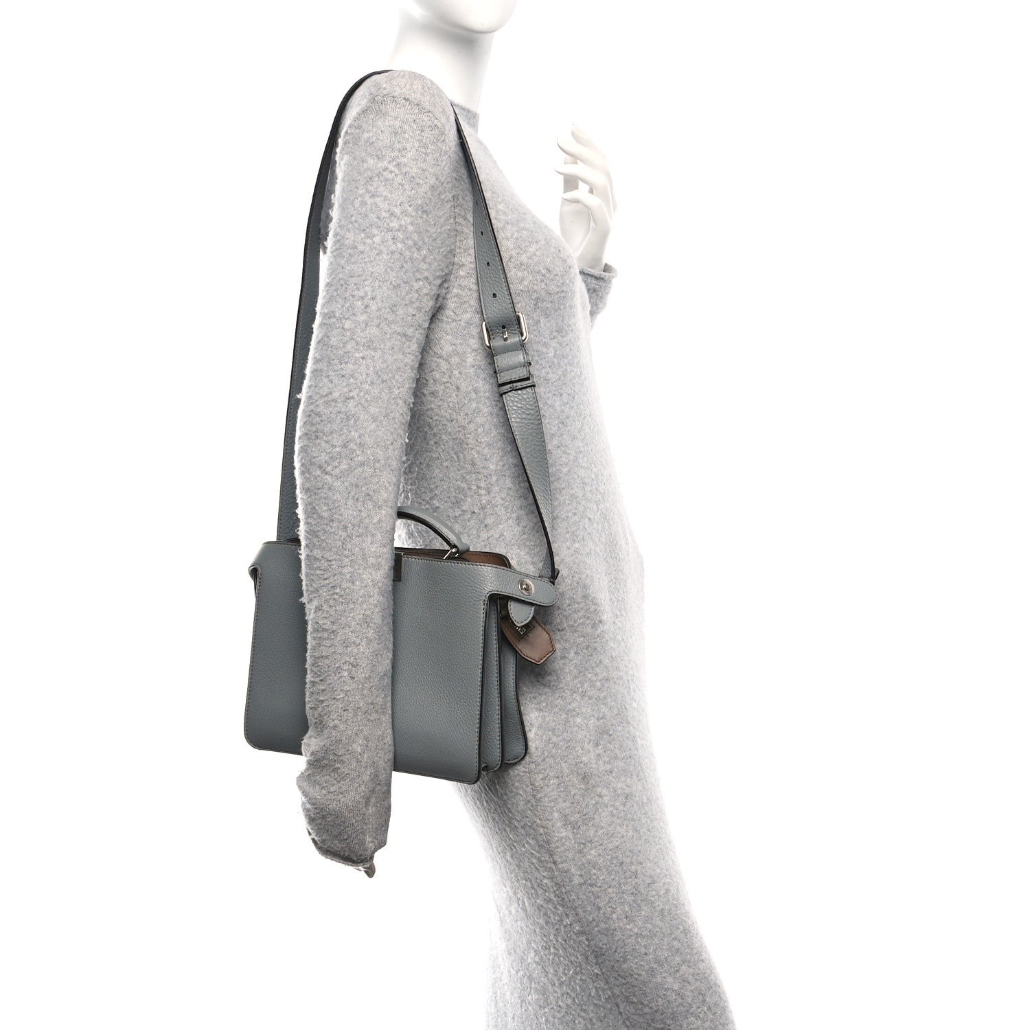 Fendi Cuoio Romano Vitello Cover Glazed Fabric Bi-Color FF 1974 Mini Peekaboo I SEE U Satchel  Grigio Chiaro Ghiaia 2 of 9