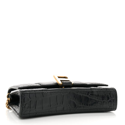 Balenciaga Shiny Calfskin Crocodile Embossed Hourglass Chain Bag Black 4 of 12