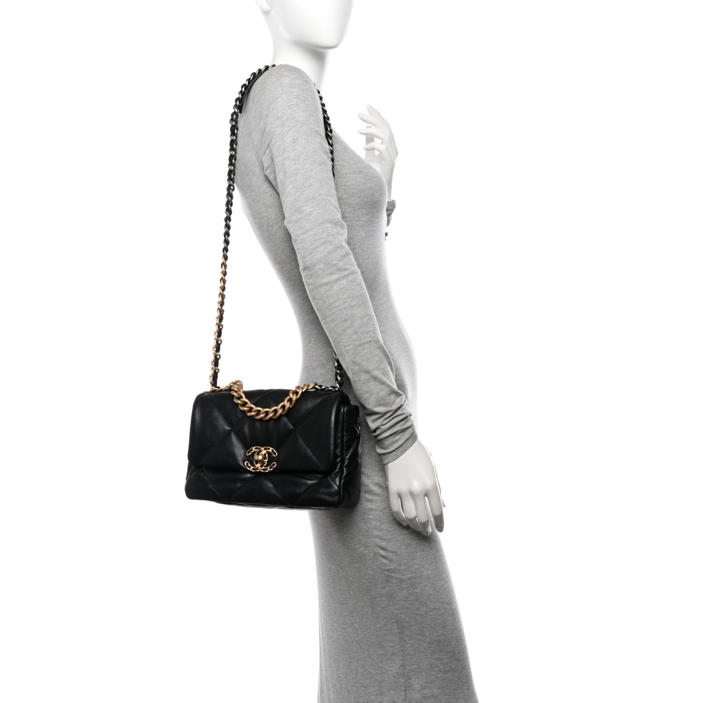 Lambskin Quilted Medium Chanel 19 Flap Black