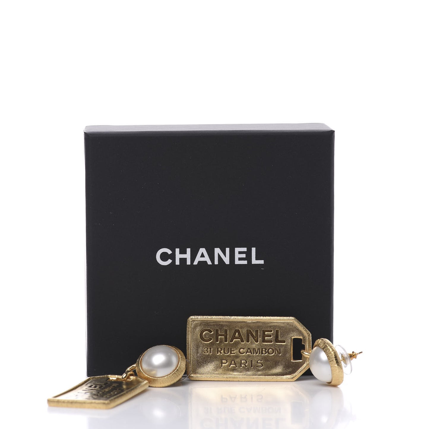 Pearl CC Tags Drop Earrings Gold