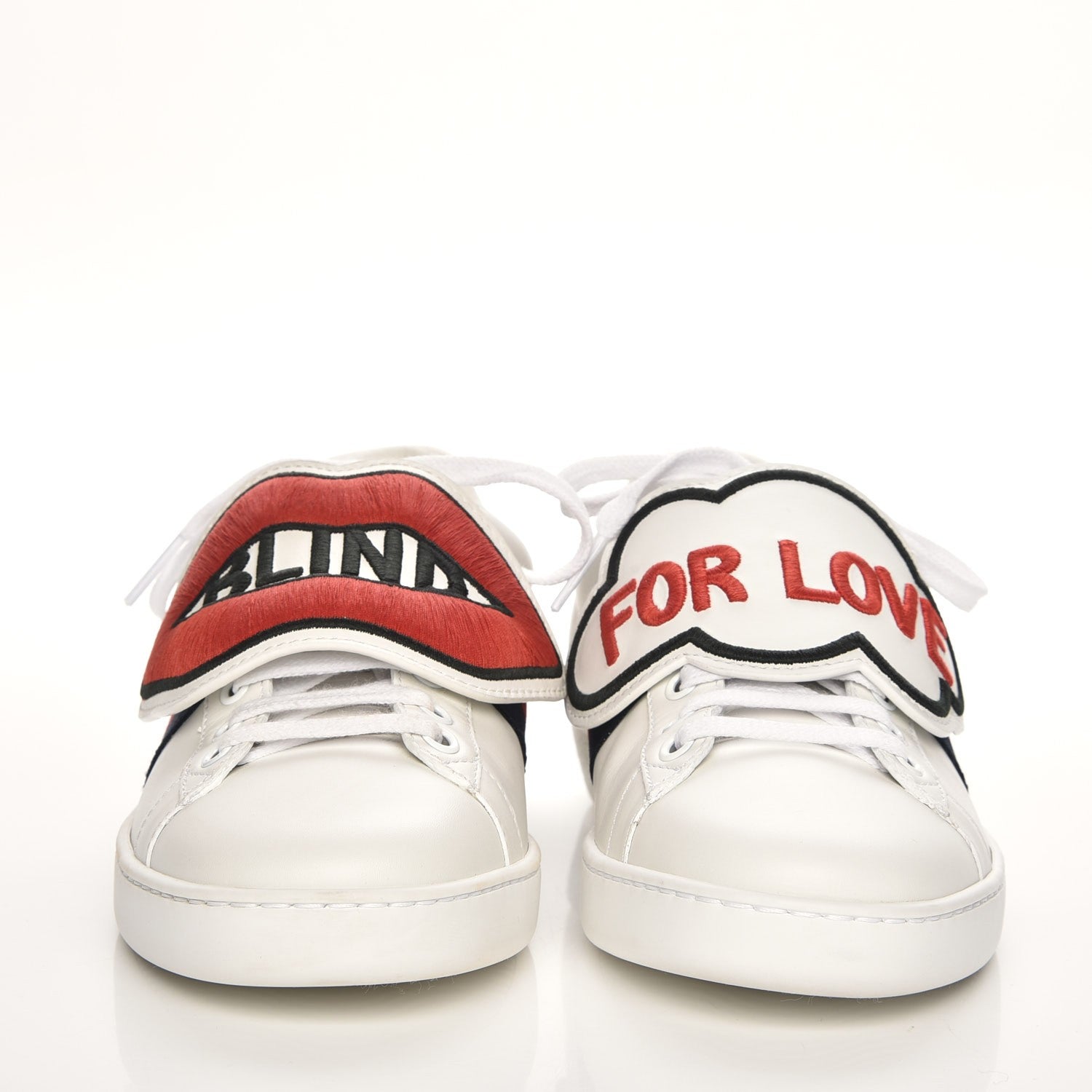 Gucci Calfskin Ayers Blind For Love Embroidered Womens Ace Sneakers 37 White 2 of 8