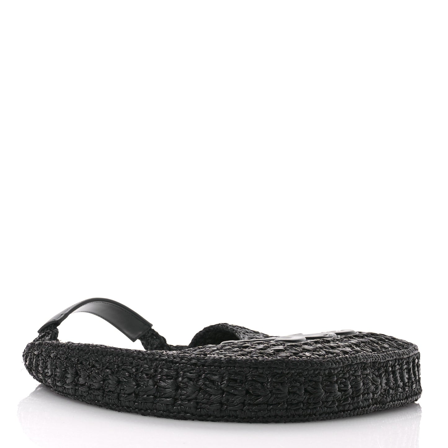 Raffia Calfskin Triomphe Panier Hobo Bag Black