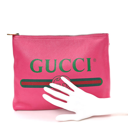 Gucci Pebbled Calfskin Medium Logo Portfolio Clutch Pink Green 2 of 8