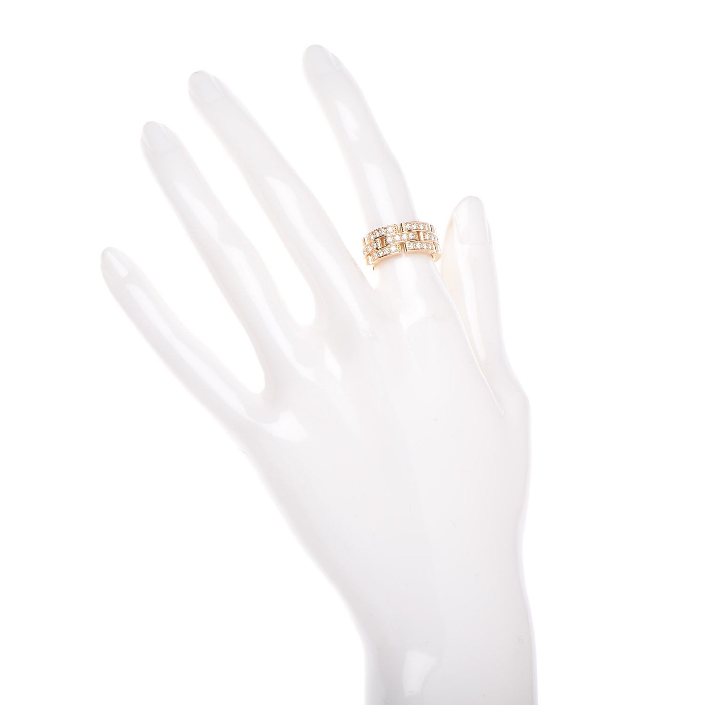 18K Yellow Gold Diamond Maillon Panthere 3 Half Rows Paved Ring 50 5.25