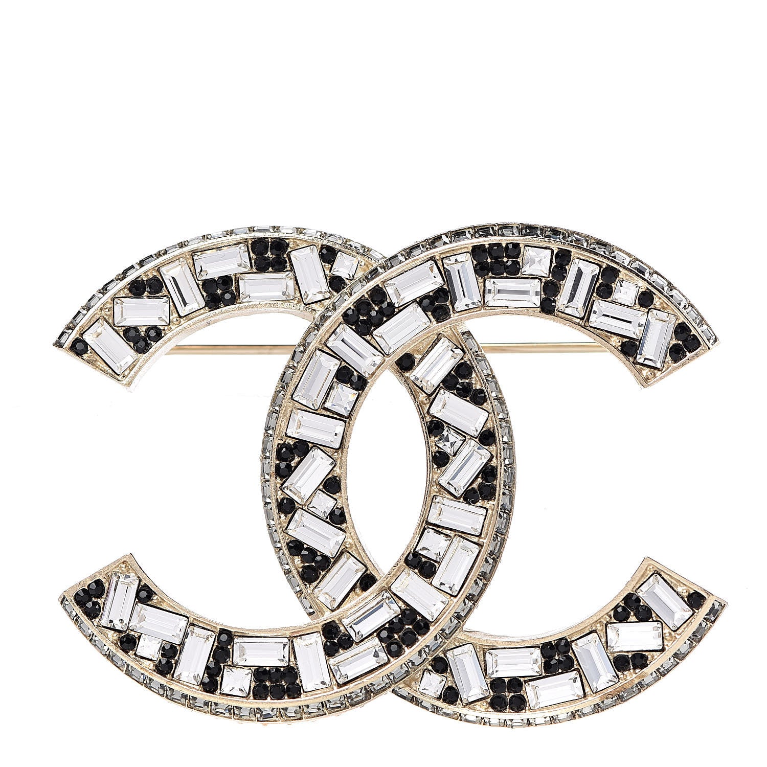 Chanel Baguette Crystal CC Brooch Gold Black 1 of 5