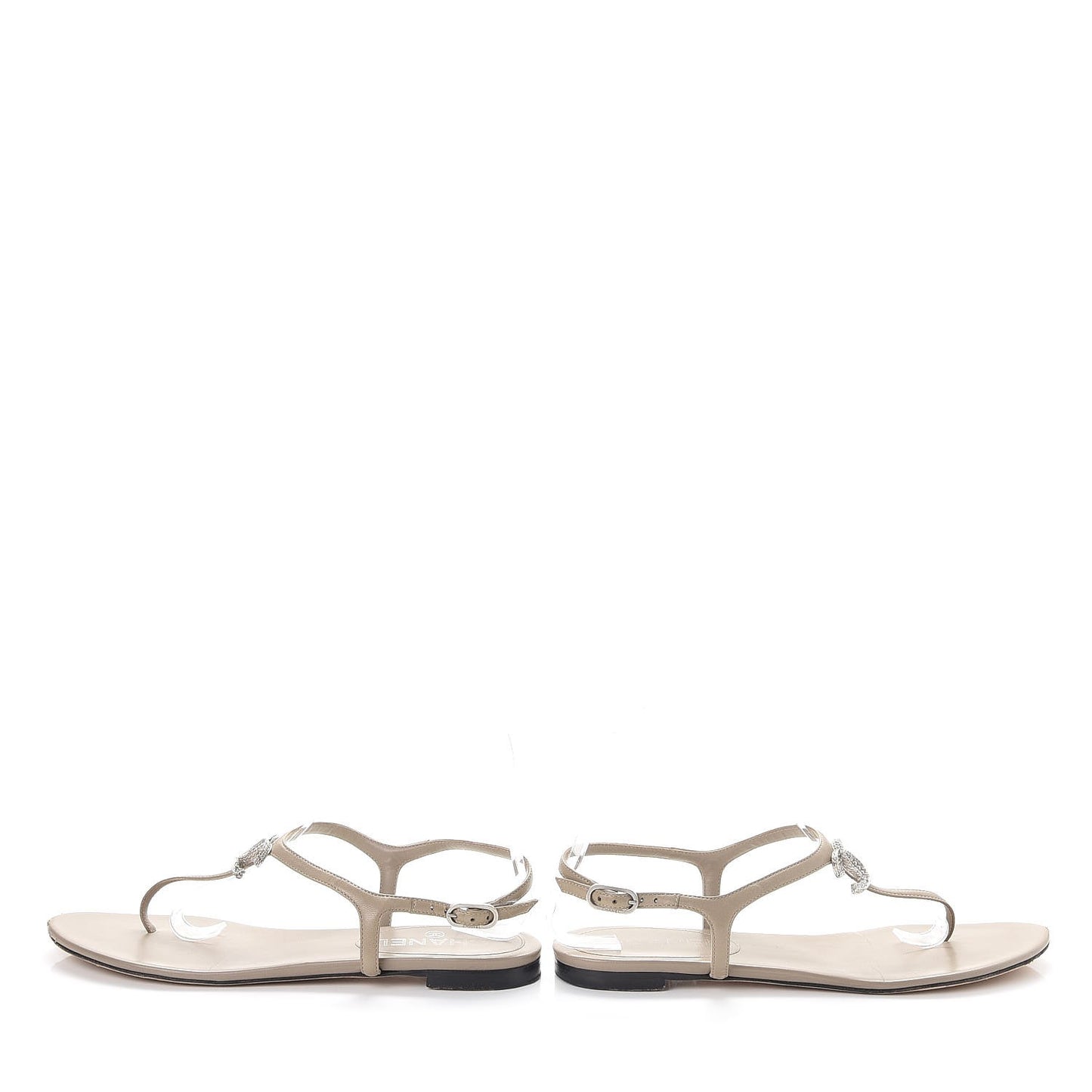 Lambskin Crystal CC Thong Sandals 38.5 Beige
