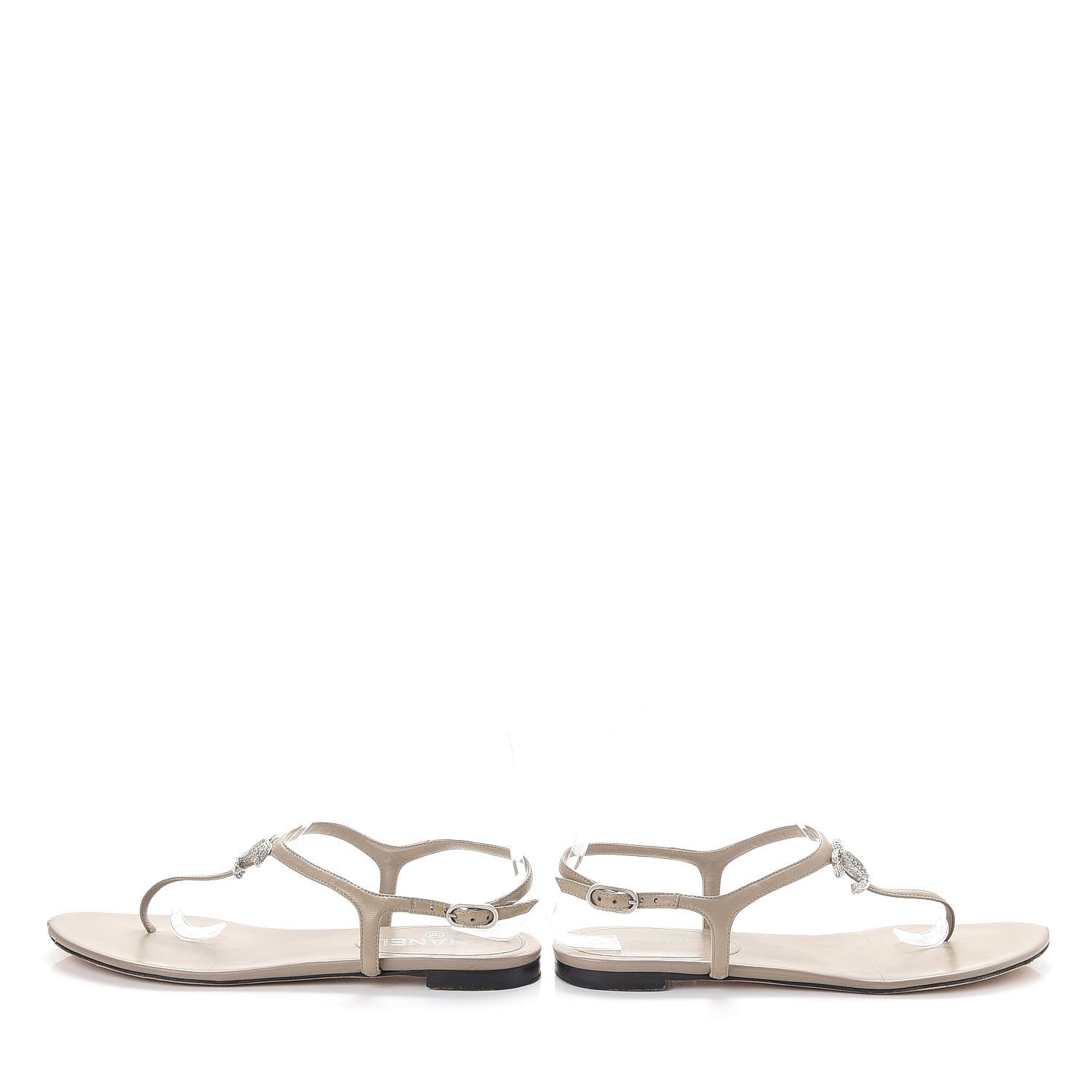 Chanel Lambskin Crystal CC Thong Sandals 38.5 Beige 6 of 12