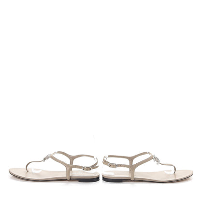 Chanel Lambskin Crystal CC Thong Sandals 38.5 Beige 6 of 12