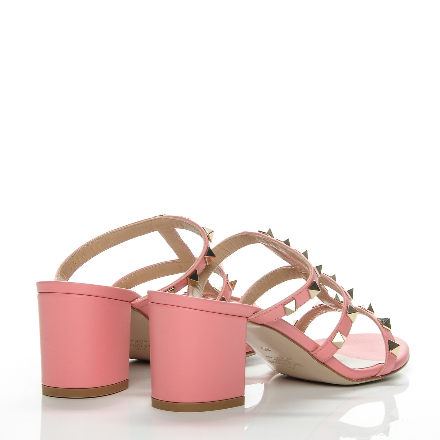 Calfskin Rockstud 60mm Caged Slide Sandals 35 Paradise Rose
