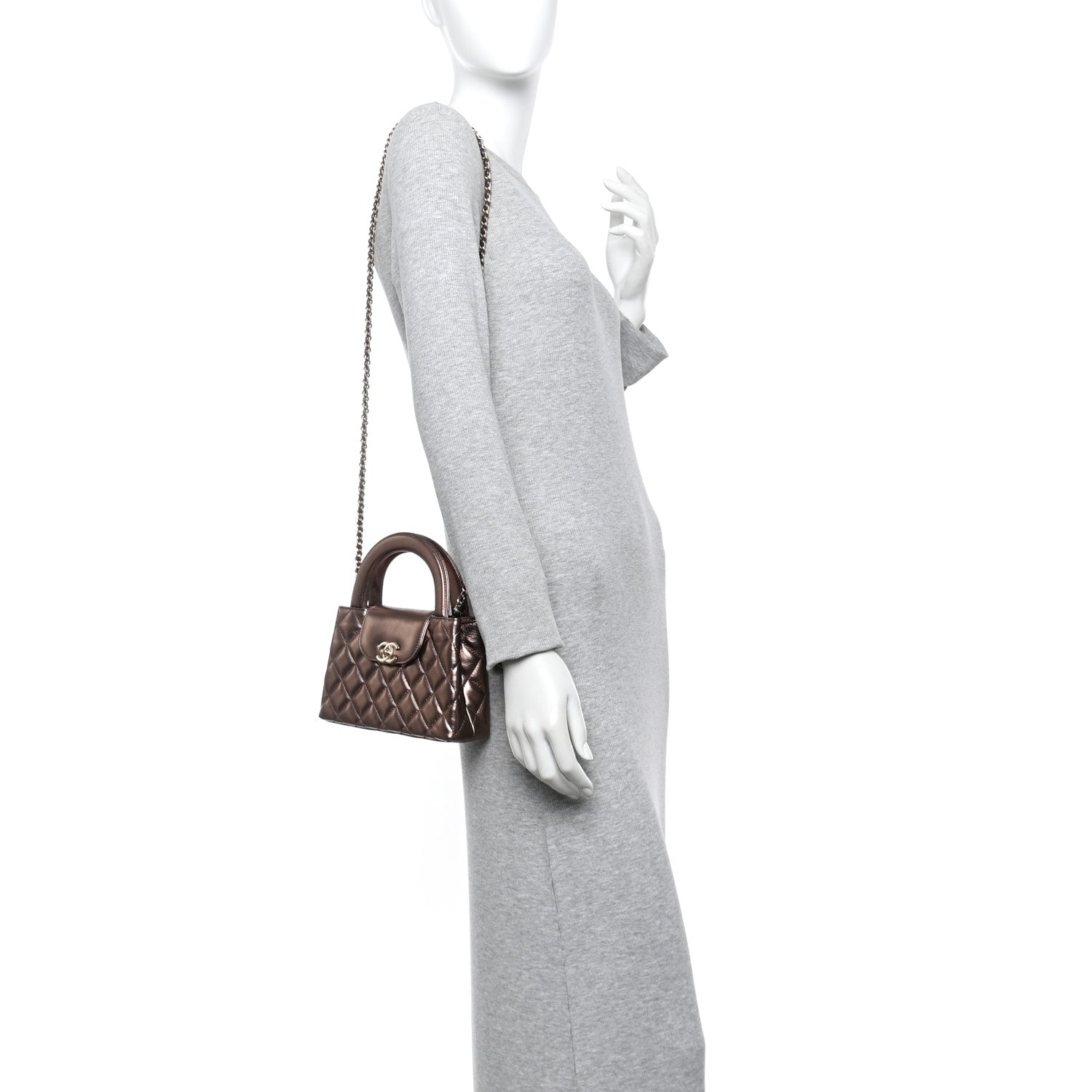 Chanel Metallic Aged Calfskin Quilted Nano Kelly Shopper Light Brown 2 of 11