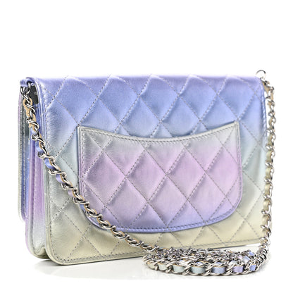 Chanel Gradient Metallic Calfskin Quilted Wallet On Chain WOC Silver Blue Yellow Purple 2 of 8