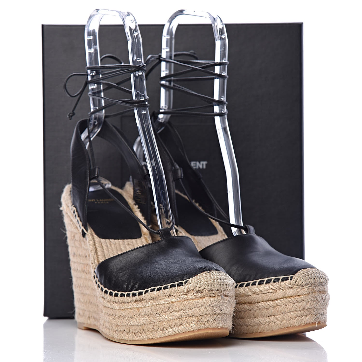 Saint Laurent Calfskin Espadrille Lace-Up Wedges 40.5 Black 10 of 10