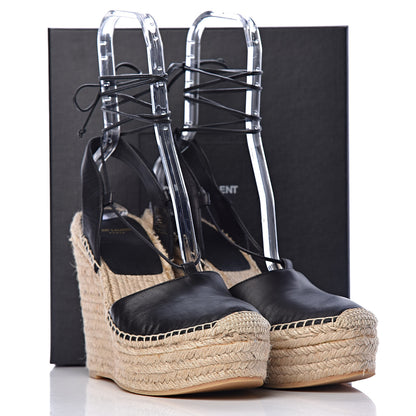 Saint Laurent Calfskin Espadrille Lace-Up Wedges 40.5 Black 10 of 10