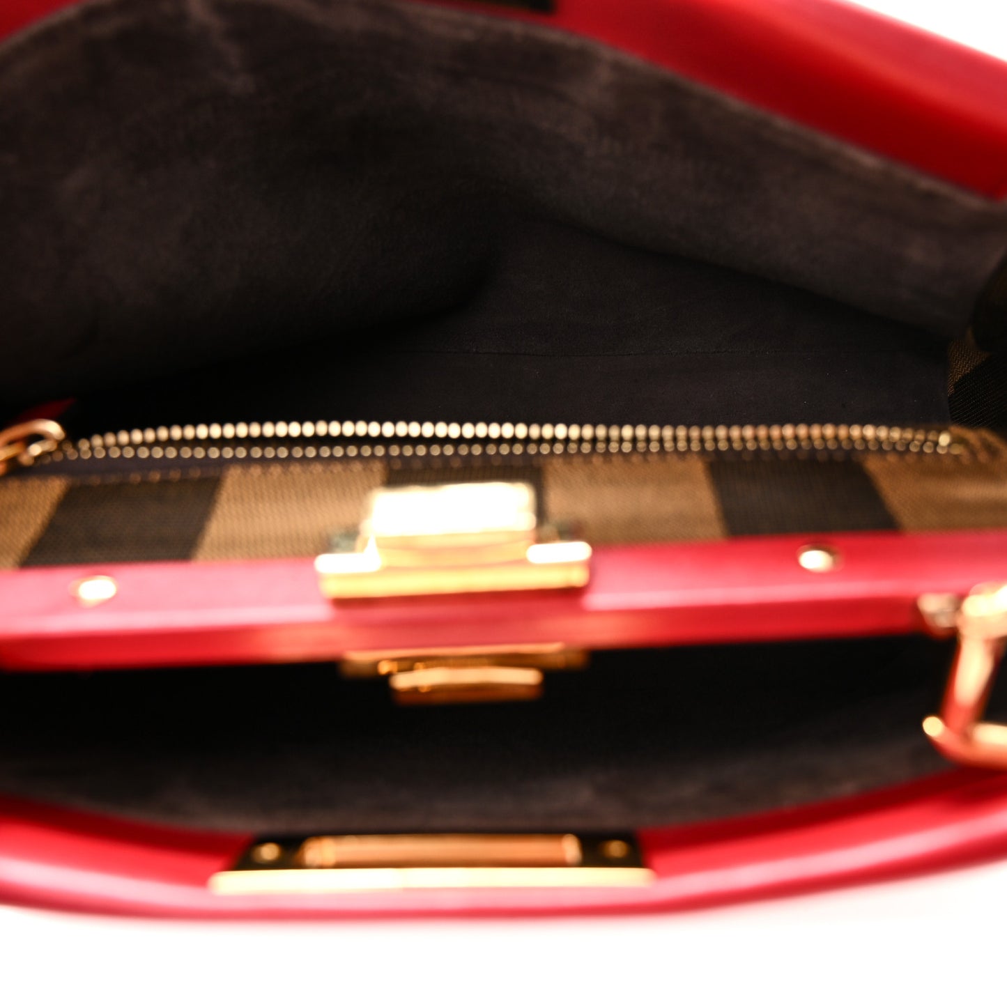 Vitello Morgan Fabric Jacquard Pequin Medium Peekaboo Iconic Satchel Mattone  Mattone Tobacco Black