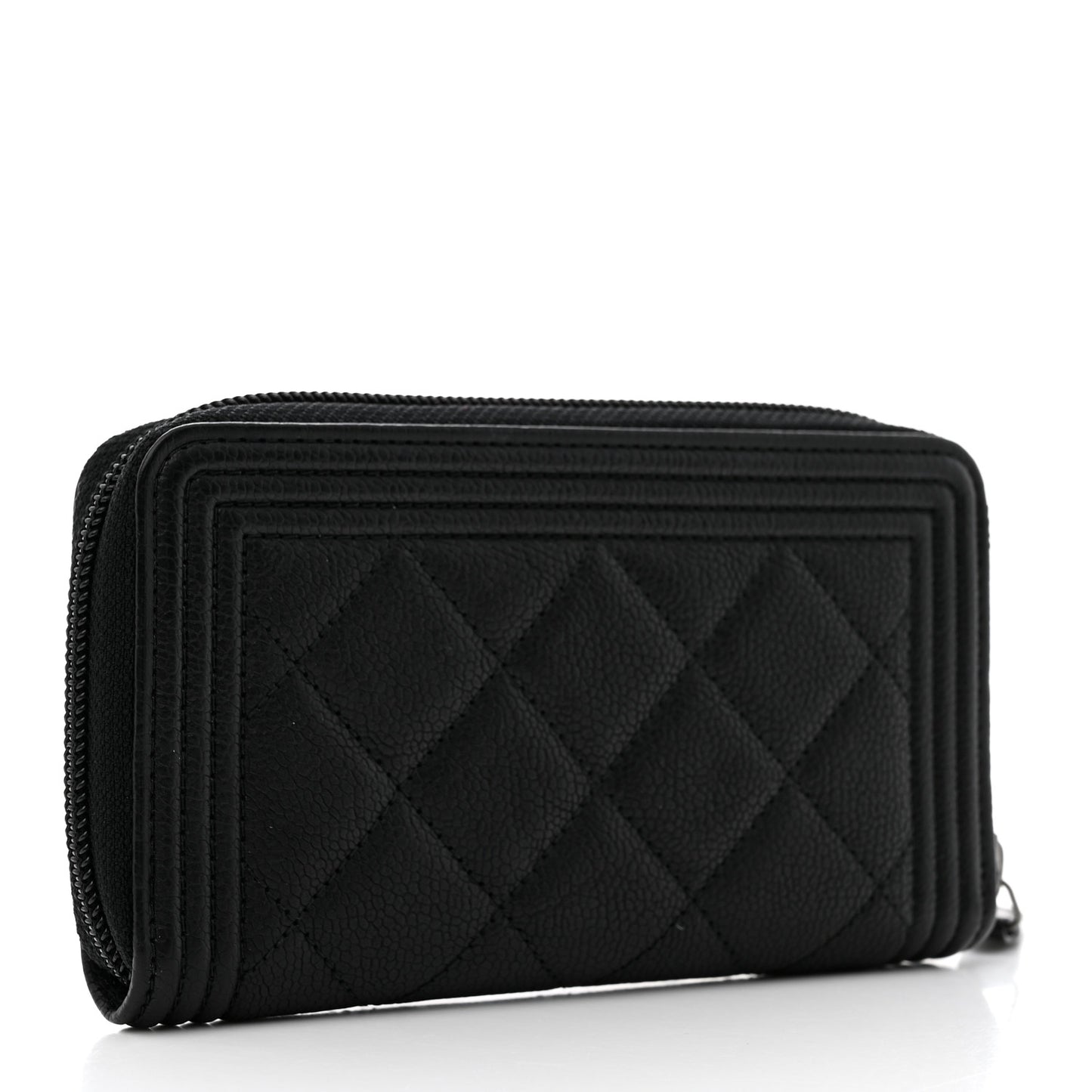 Caviar Quilted Small Boy Zip Around Wallet Black