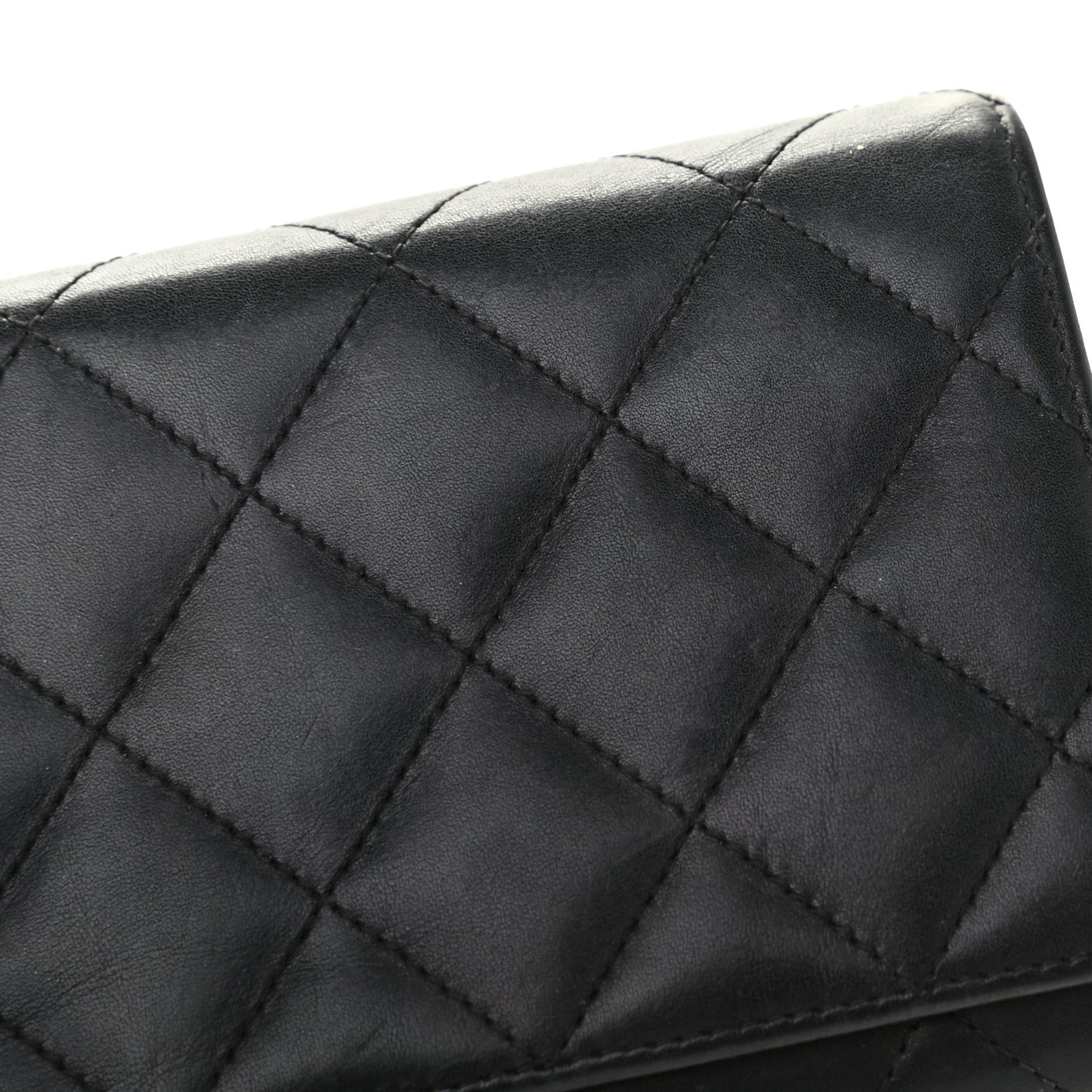 Calfskin Quilted Cambon Tri-Fold Wallet Black