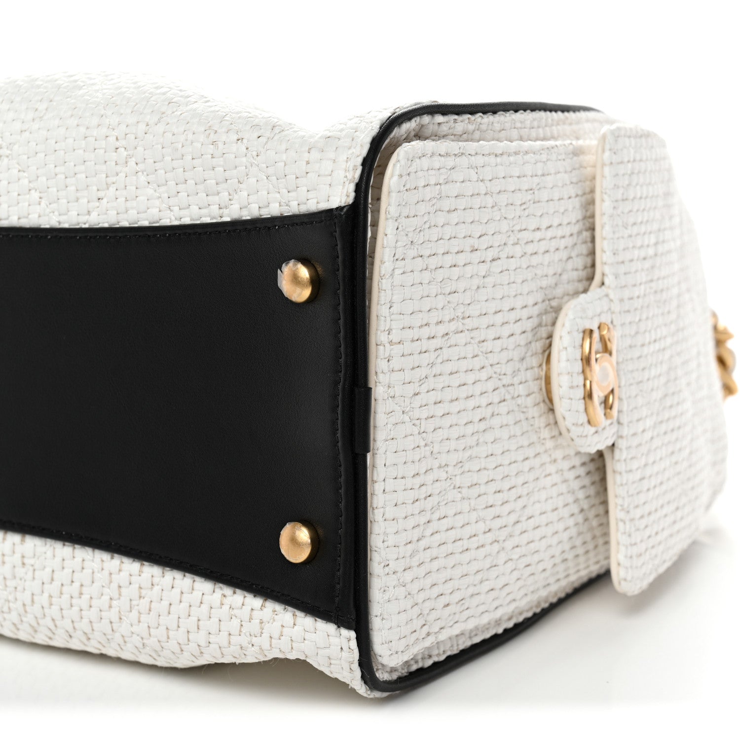 Chanel Braided Raffia Calfskin Quilted Small Chanel 25 Handbag White Black 10 of 10