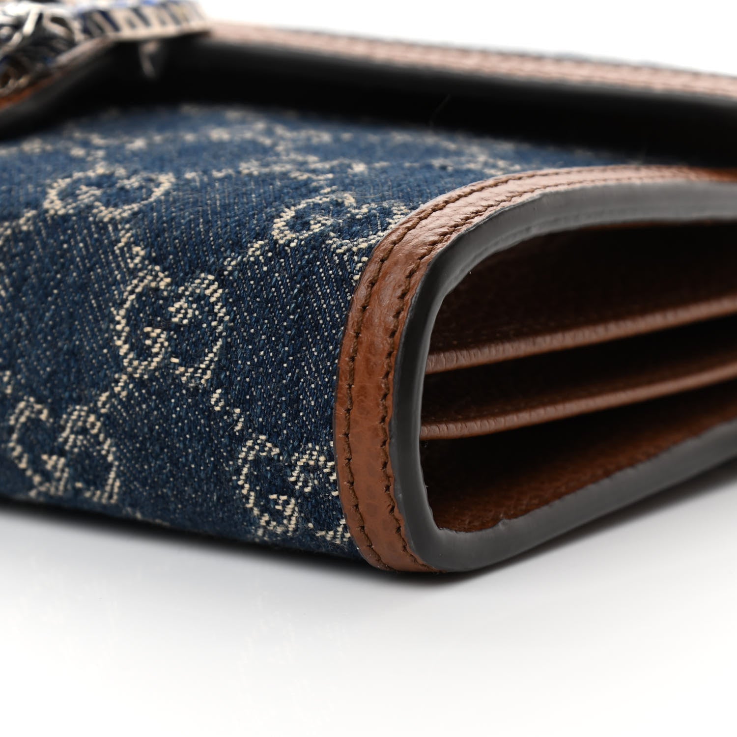 Gucci New Denim GG Monogram Dollar Calfskin Enamel Mini Dionysus Chain Wallet Blue Tea Cuir Epilog Electric Blue 10 of 13
