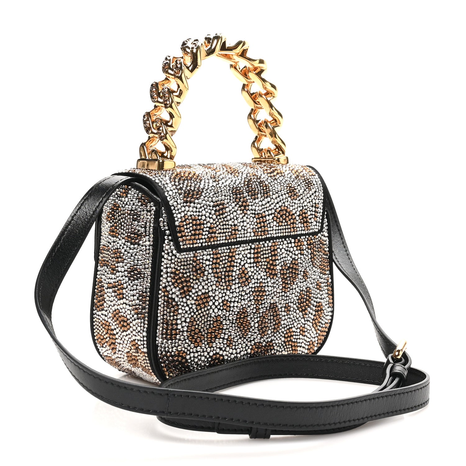Versace Satin Crystal Studded Leopard Mini La Medusa Bag Black 2 of 9
