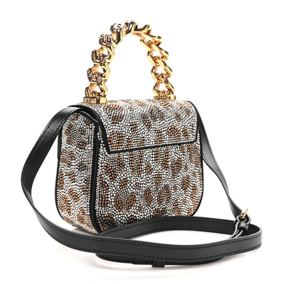 Versace Satin Crystal Studded Leopard Mini La Medusa Bag Black 2 of 9