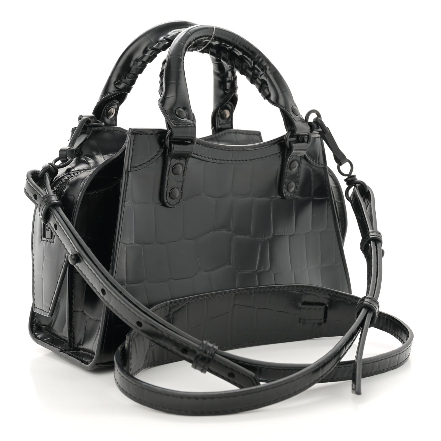 Semi Shiny Calfskin Crocodile Embossed Neo Classic Black Hardware Mini City Black