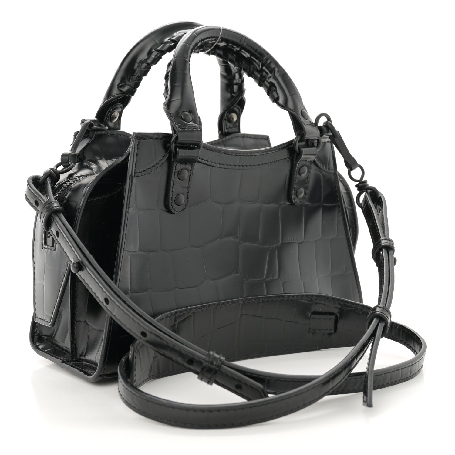 Balenciaga Semi Shiny Calfskin Crocodile Embossed Neo Classic Black Hardware Mini City Black 3 of 15