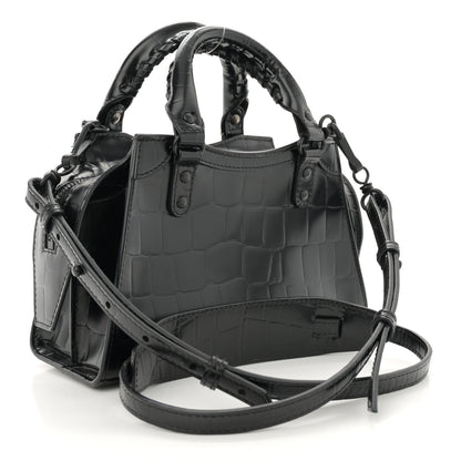 Balenciaga Semi Shiny Calfskin Crocodile Embossed Neo Classic Black Hardware Mini City Black 3 of 15