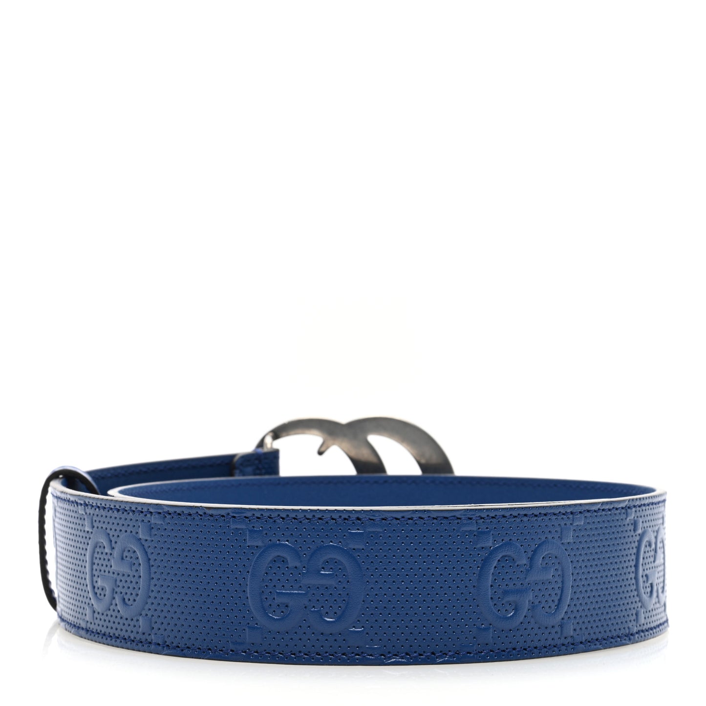 Calfskin GG Tennis Embossed Double G 40mm Belt 70 28 Intense Metal Blue