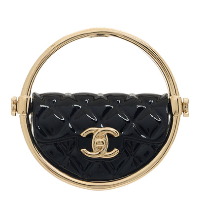 Chanel Metal Resin Quilted Flap Bag Hoop Brooch Black Gold 1 of 5