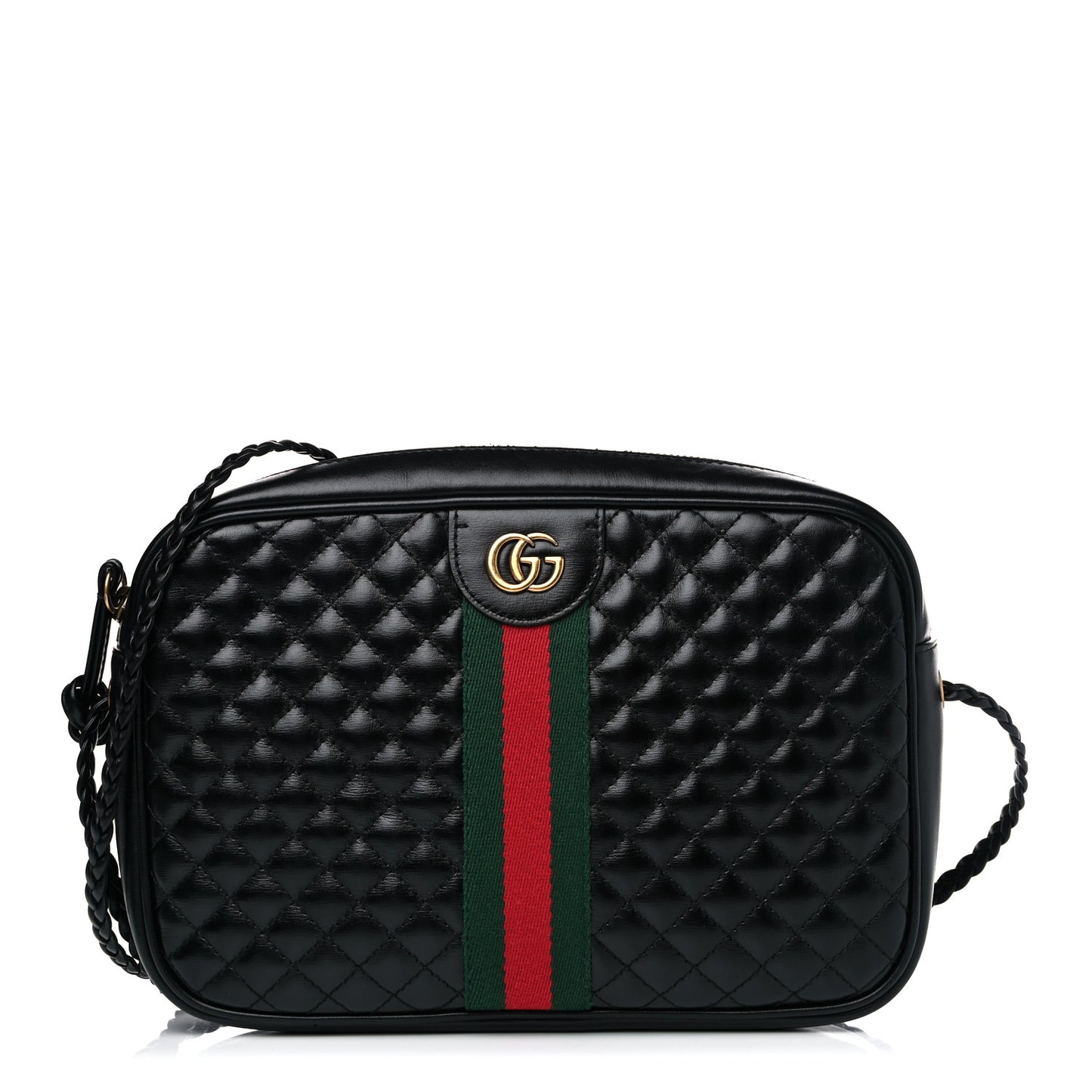 Calfskin Web Trapuntata Small GG Shoulder Bag Black