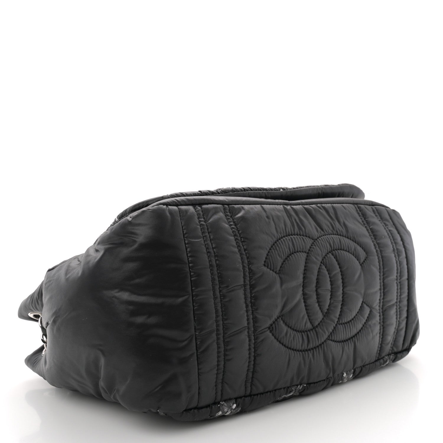 Chanel Nylon Quilted Tweed Stitch Bubble Accordion Flap Black 4 of 12