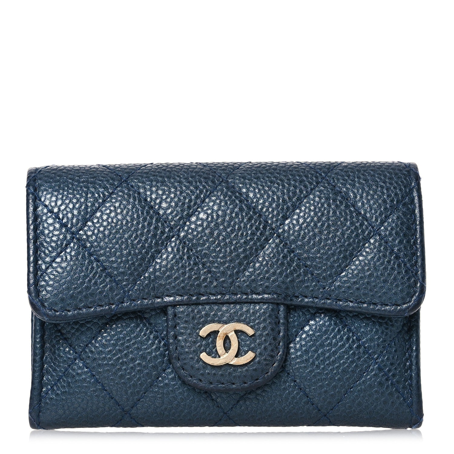 Chanel Metallic Caviar Quilted Flap Card Holder Dark Blue 1 of 13