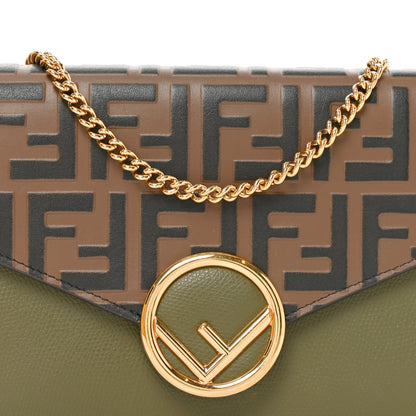 Fendi Vitello Cruise F is Fendi Bi-Color FF 1974 Embossed Medium Envelope Wallet On Chain Asparago Maya 8 of 11