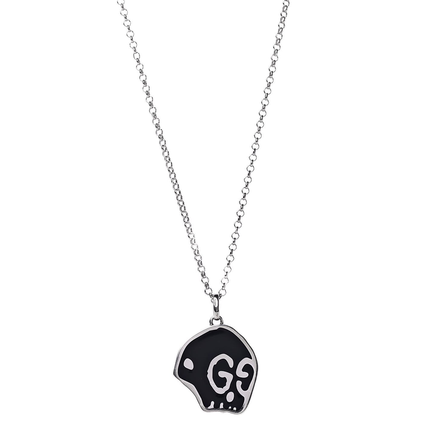 Sterling Silver Enamel GucciGhost Hamlet Skull Pendant Necklace Black