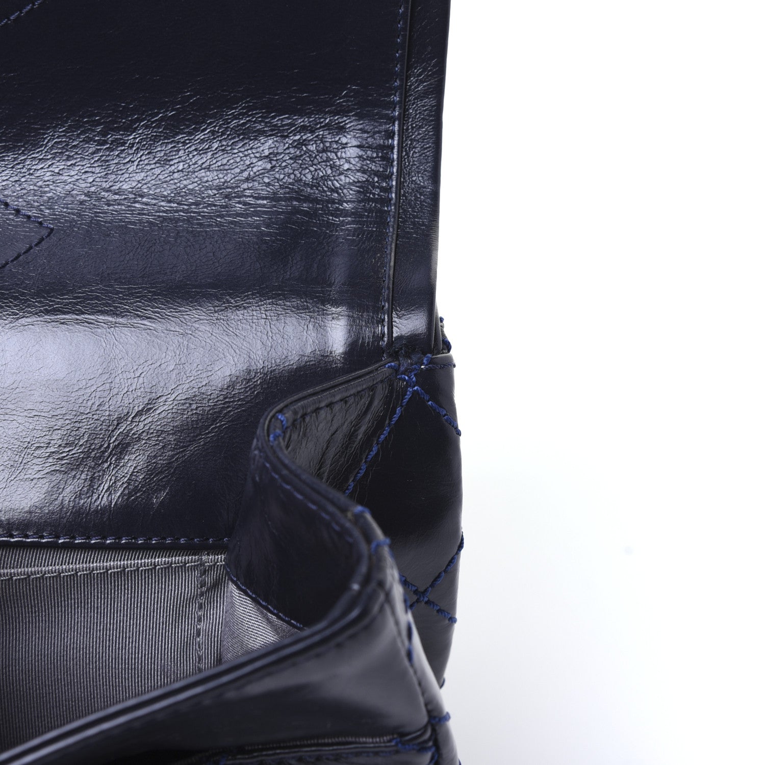 Chanel Glazed Calfskin Quilted Surpique 2.55 Reissue Flap Navy 10 of 18