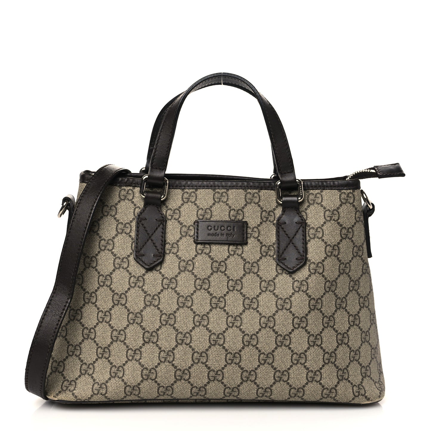 GG Supreme Monogram Small Zippered Tote Dark Brown