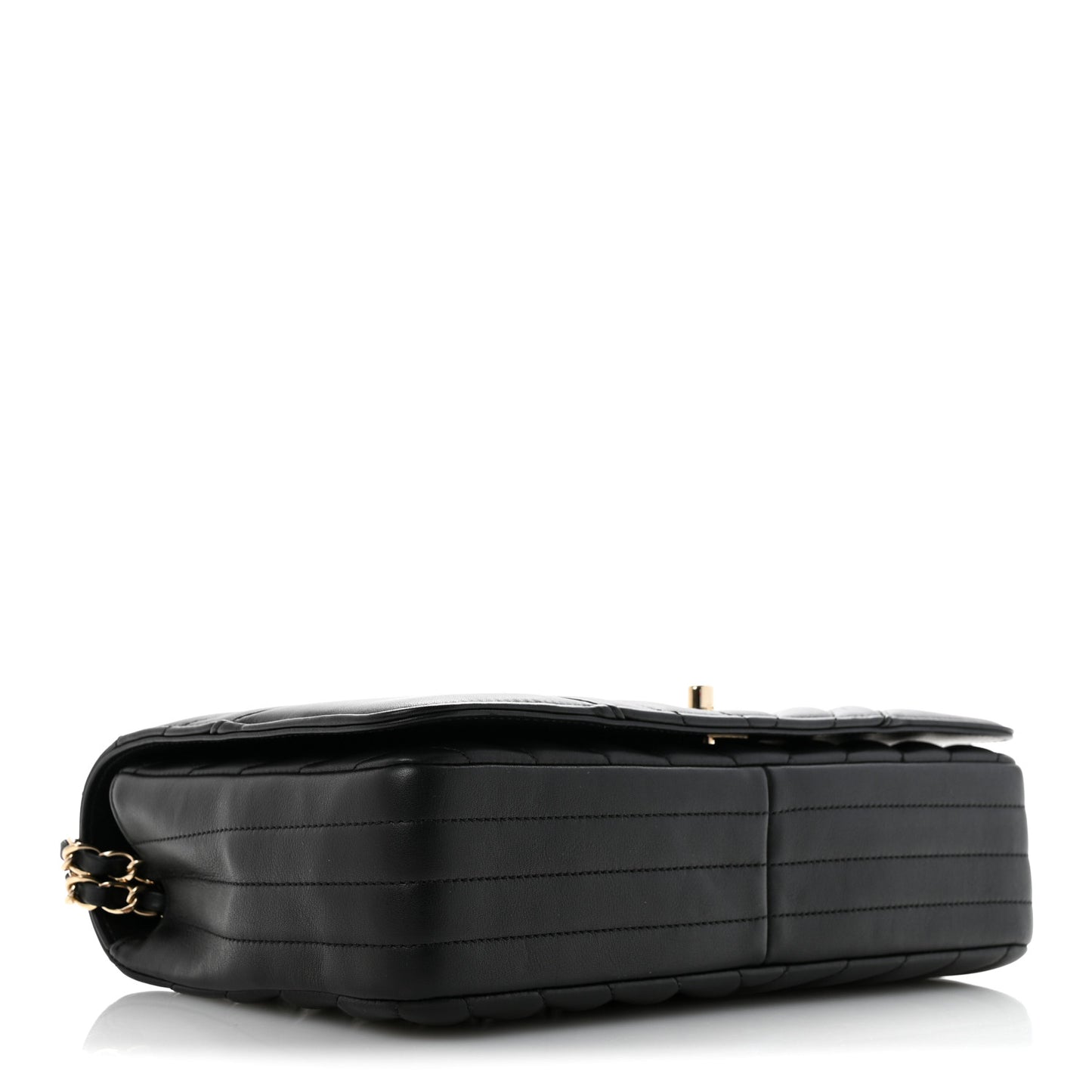 Calfskin Chevron Quilted Large Statement Flap Black