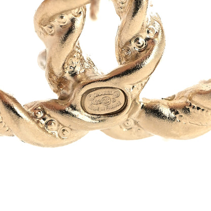 Chanel Metal Pearl Crystal Twisted CC Earrings Light Gold White Pink 4 of 4