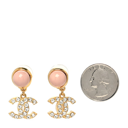 Chanel Crystal Pearl CC Drop Earrings Pink Gold 2 of 5
