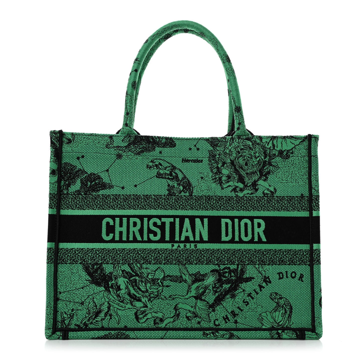 Canvas Embroidered Medium Zodiac Toile De Jouy Book Tote Green